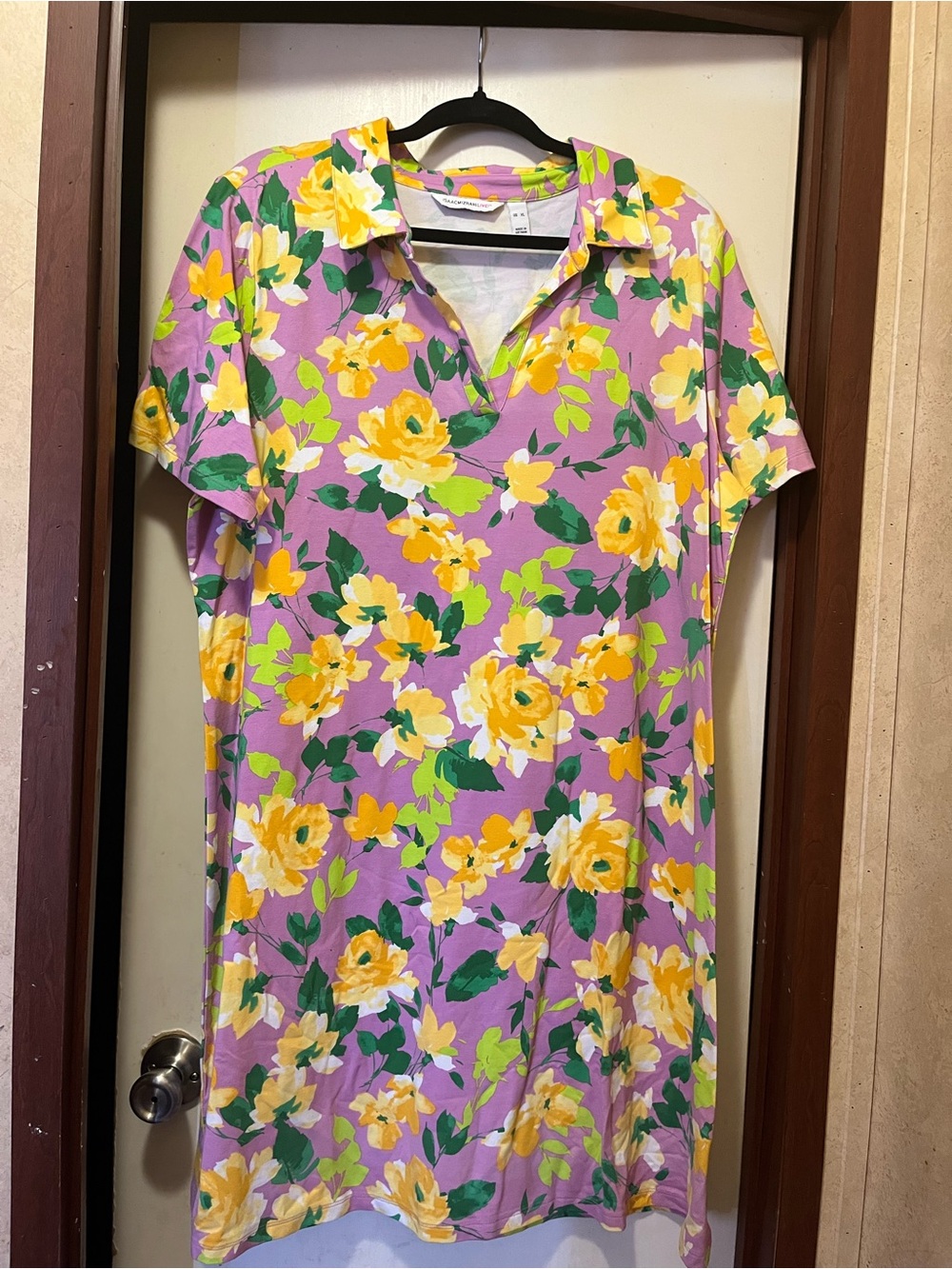 Isaac Mizrahi Live! Printed Floral Polo Dress Lilac Yellow Size XL Like New